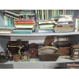A mixed lot of mainly wooden items to include an oak cutlery box, Singer sewing machine, serial