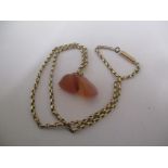 A 9ct yellow gold belcher chain with two agate drops, chain 6g