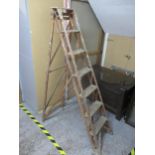 A vintage treen folding ladder, 199cm high