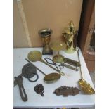 A quantity of Victorian and later cast iron and brass ware to include a Victorian Kendrick door
