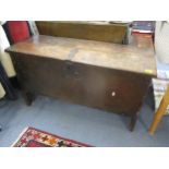 A 17th/18th century boarded oak chest on cut out ends, 87 h x 108cm w Location: RAB