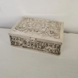 A white metal Continental embossed trumpet box, stamped 800, 10.4cm x 7.2cm Location: Port
