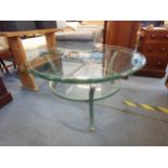 A Pierre Vandel wrought iron two tier circular table with glass top, 44 h x 100cm d Location: A2