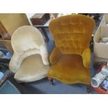 Two late Victorian armchairs each with button upholstery