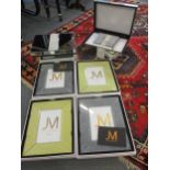 Julien Macdonald decorative glass photo frames and two mirrored jewellery boxes, all brand new and