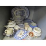 Ceramics to include commemorative mugs, a Royal Doulton Baronet teapot, blue and white ceramics