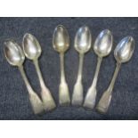 A set of six silver monogrammed teaspoons, 160g Location: Cab