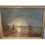 Bob Huxley (20th century) - a large oil on canvas depicting ships, signed lower right, 88cm x