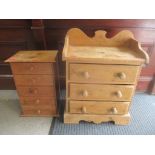 A late 20th century pine chest of three drawers, 66cm x 50cm and a five drawer collectors chest A/F