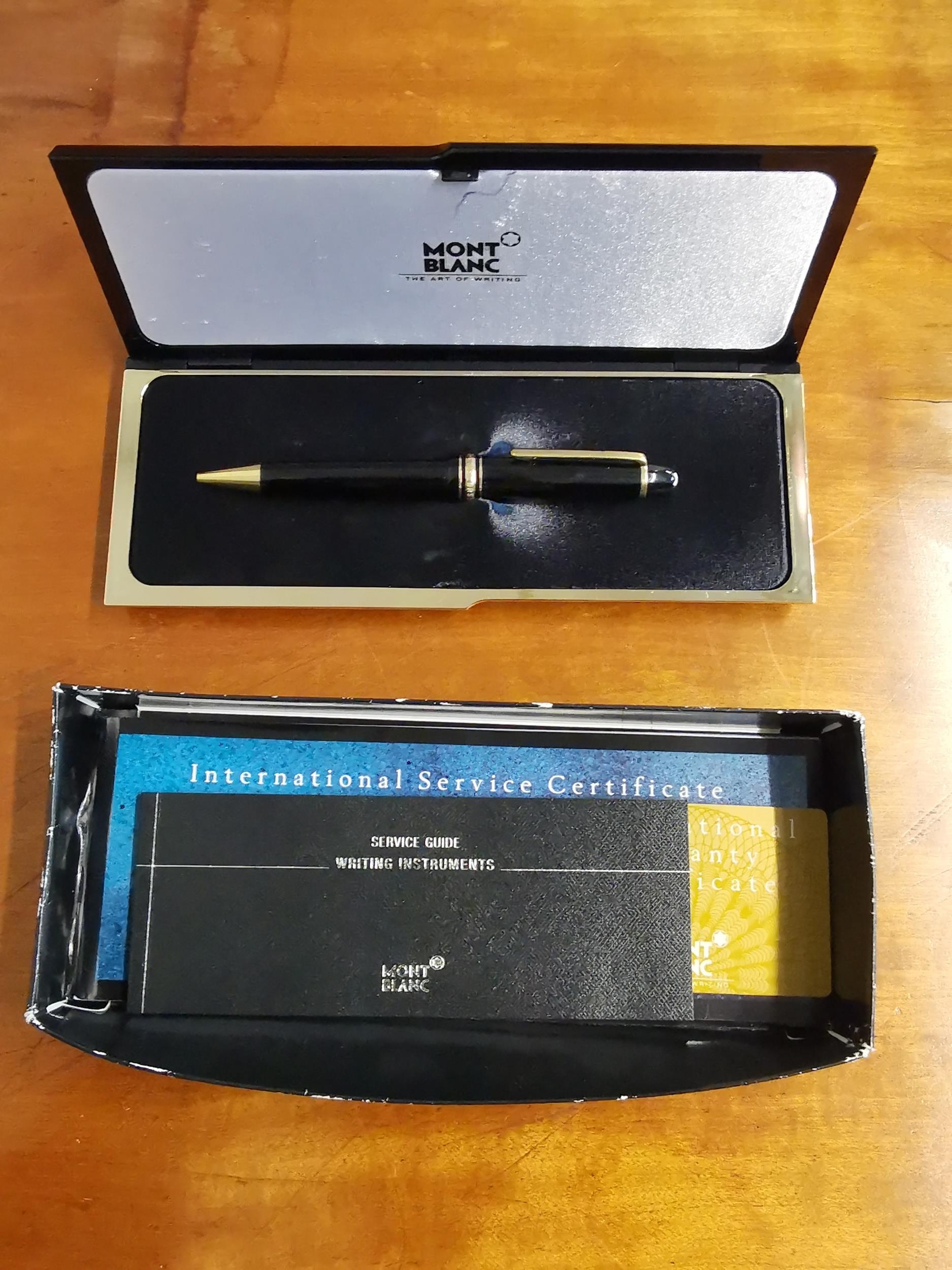 A Montblanc Meisterstruck Pix ballpoint pen with box and papers Location: Porter