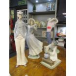 A Lladro figure of a golfer, a Lladro figure of a lady in a bonnet A/F, a Lladro figure of a