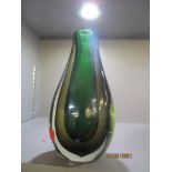 A Murano mid-century green and grey sommerso glass vase