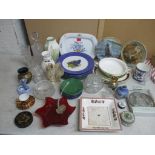 A mixed lot of ceramics and glassware to include a Herend model of a Python, Royal Crown Derby