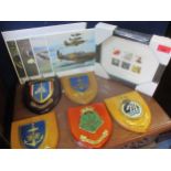 Military shield plaques to include the Association of Wrens, five in total, mounted World War