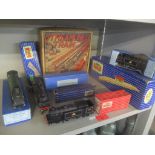 A collection of Hornby Dublo to include engines, three boxed, and platforms, and a Marx