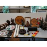 Chinese items to include an abacus, two scrolls, two soap stone seals, a glass sceptre, a charger,