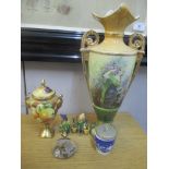 Ceramics to include a Coalport vase and cover painted by M Bates, an egg coddler, a vase, figures