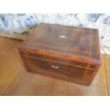 A Victorian walnut work box banded in boxwood and rosewood with inset mother of pearl A/F