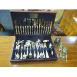 A mahogany cased Viners 100 piece canteen set, and other sundry cutlery