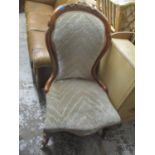 Mixed furniture and household items to include a Victorian walnut spoon back nursing chair, an early