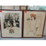 Two framed and glazed prints of French Parisian cafe scenes with figures to the foreground 46.5cm