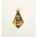 A Suisse 2.5g fine gold 999.9 pendant A/F, with 999.9 link, total weight 2.7g Location: Cab