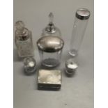 Four silver mounted cosmetic jars, together with three with silver plated tops Location: Port