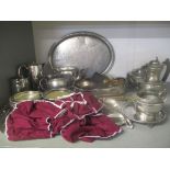 Silver plate to include a canteen teaware, knives and spoons, along with a pewter tea set and