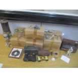 Royal Hampshire silver plated figures and collectables to include Carl Zeiss Galan binoculars,