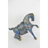 A large Chinese cloisonné enamel mode of a rearing horse, 41cm h