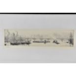 William Lionel Wyllie (1851-1931), View of the River Thames, dry point etching, signed in pencil,