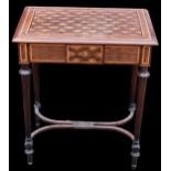 A late 19th century French rosewood wood, ebony and mixed veneered work table with star and