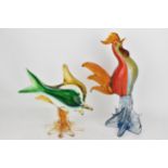 A large Murano cockerel, 38cm high and a large Murano fish, 27cm high Condition: seven chips to