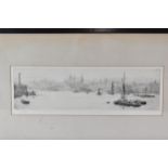 William Lionel Wyllie (1851-1931), 'London from Limehouse', dry point etching, signed in pencil,