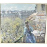 B***** late 20th century French School - an elevated view of a Parian street with a woman on a