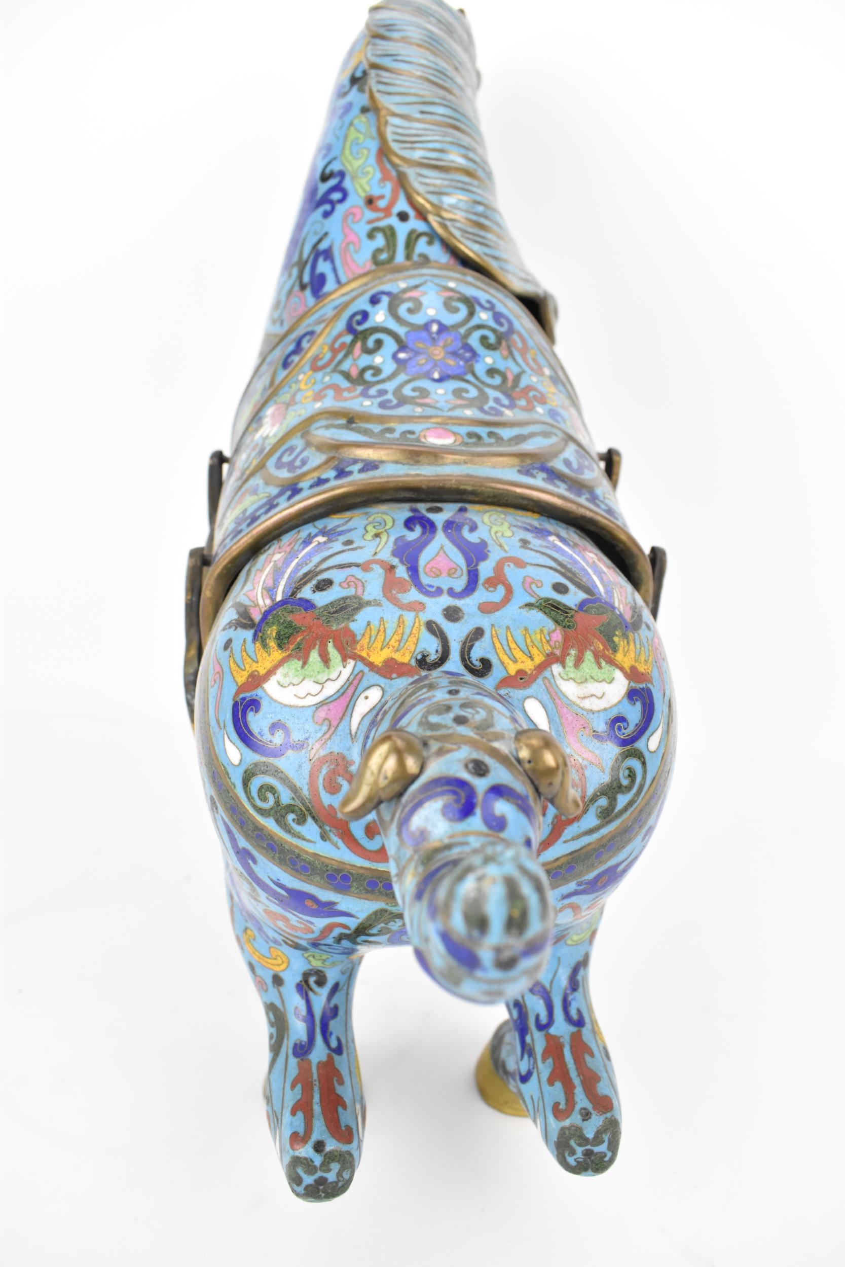 A large Chinese cloisonné enamel mode of a rearing horse, 41cm h - Image 4 of 5