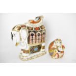 Two Royal Crown Derby paperweights to include a large elephant with silver stopper (LIV) 21cm