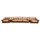A mid 20th century retro leather suite by Vatne Mobler consisting of a three seater sofa and two