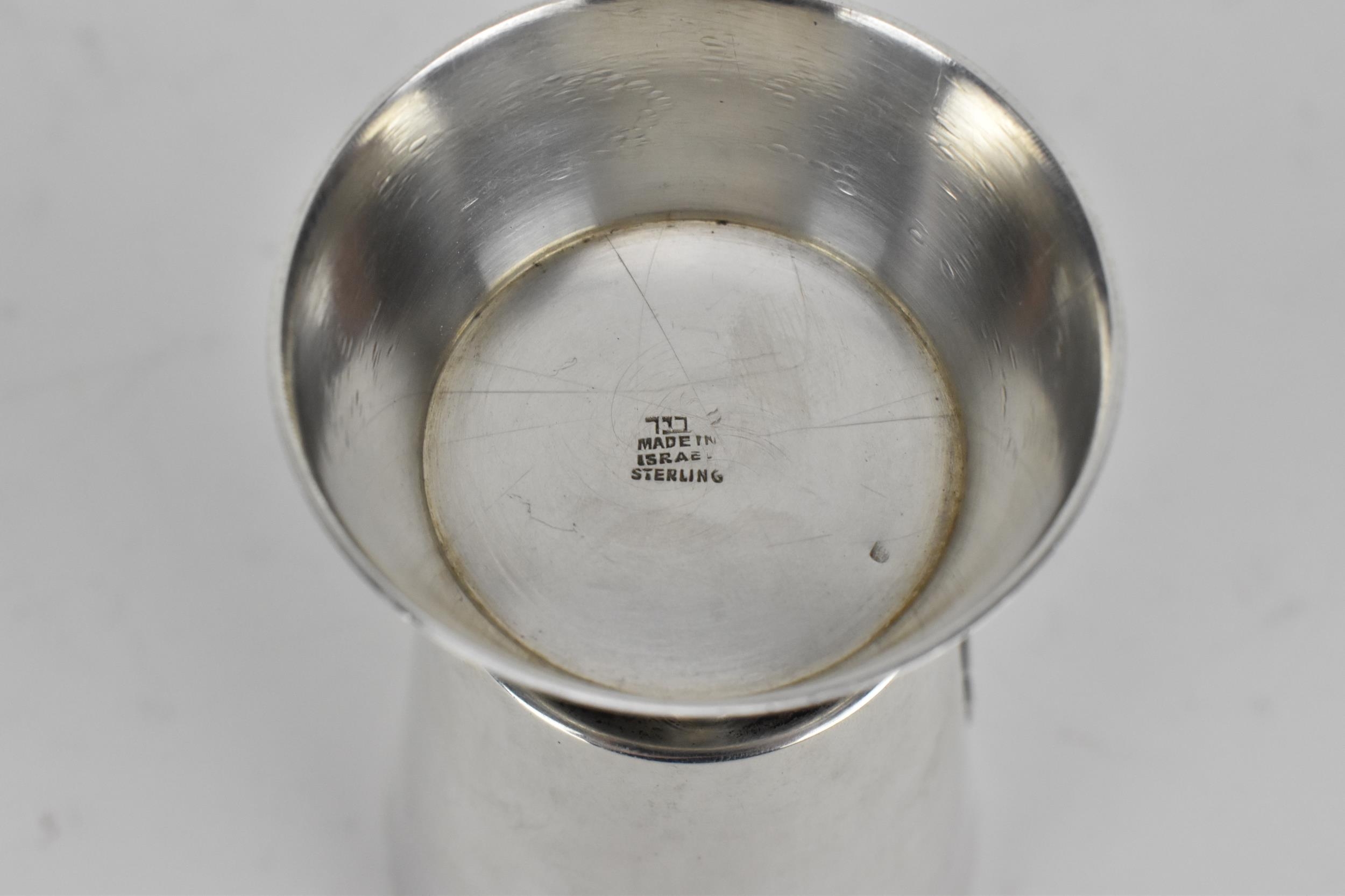A late 20th century silver Israel Kiddush cup, with text reading 'Borei pri Ha Gafen', 10cm high, - Image 6 of 6