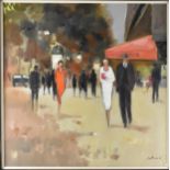 Jon Barker - Oil on canvas depicting a Parisian street scene, signed and dated 07 to the lower right