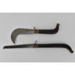 A pair of late 19th century large Whitby, Italian made folding Billhook and pruning saw with