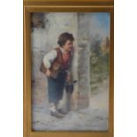 Gini - early 20th century Italian School - full length portrait of a boy holding a satchel and a