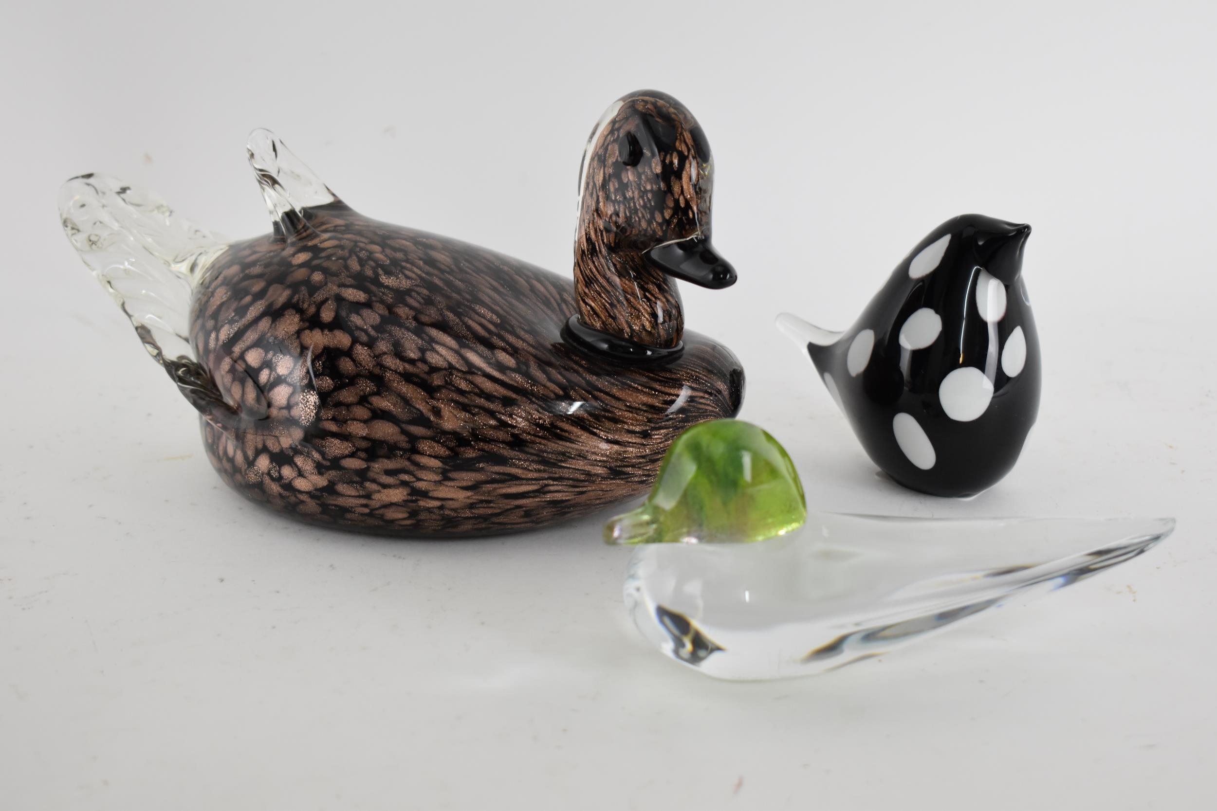 A Daum, France, glass model of a duck, together with a large Murano glass model of a mallard and one