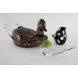 A Daum, France, glass model of a duck, together with a large Murano glass model of a mallard and one