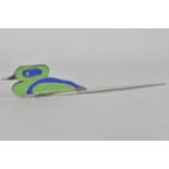 A 1970s silver and enamel letter opener, the handle in the form of a duck and enamelled in blue