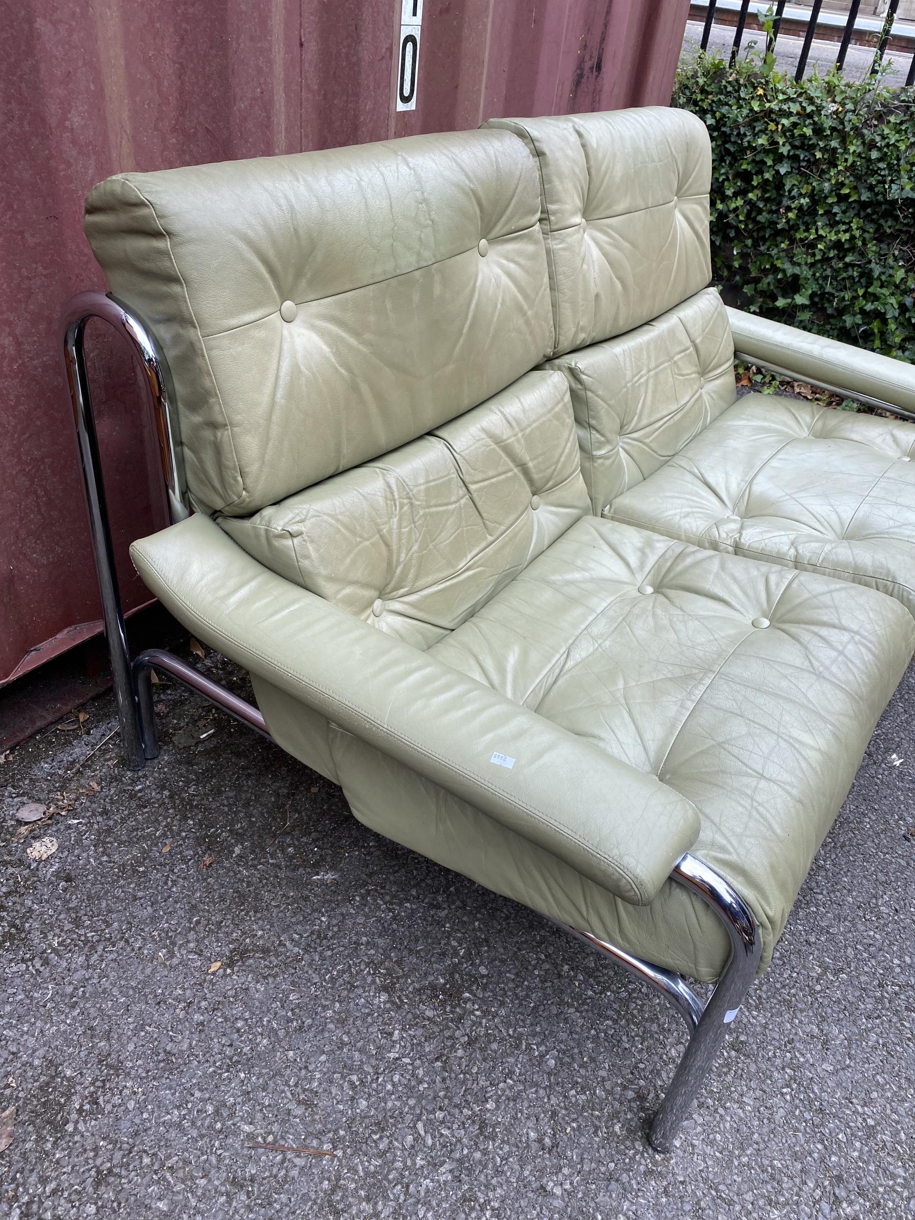 A 1960/70s Pieff Alpha sofa by Tim Bates, the leather and chrome sofa settee raised on tubular - Image 2 of 7