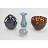 Three Art glass vases and a paperweight by Will Shakespeare. Condition: no damage
