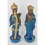 Ugo Urbano Zaccagnini, Florence Italy, a pair of gilded turquoise glazed ceramic Oriental figures,