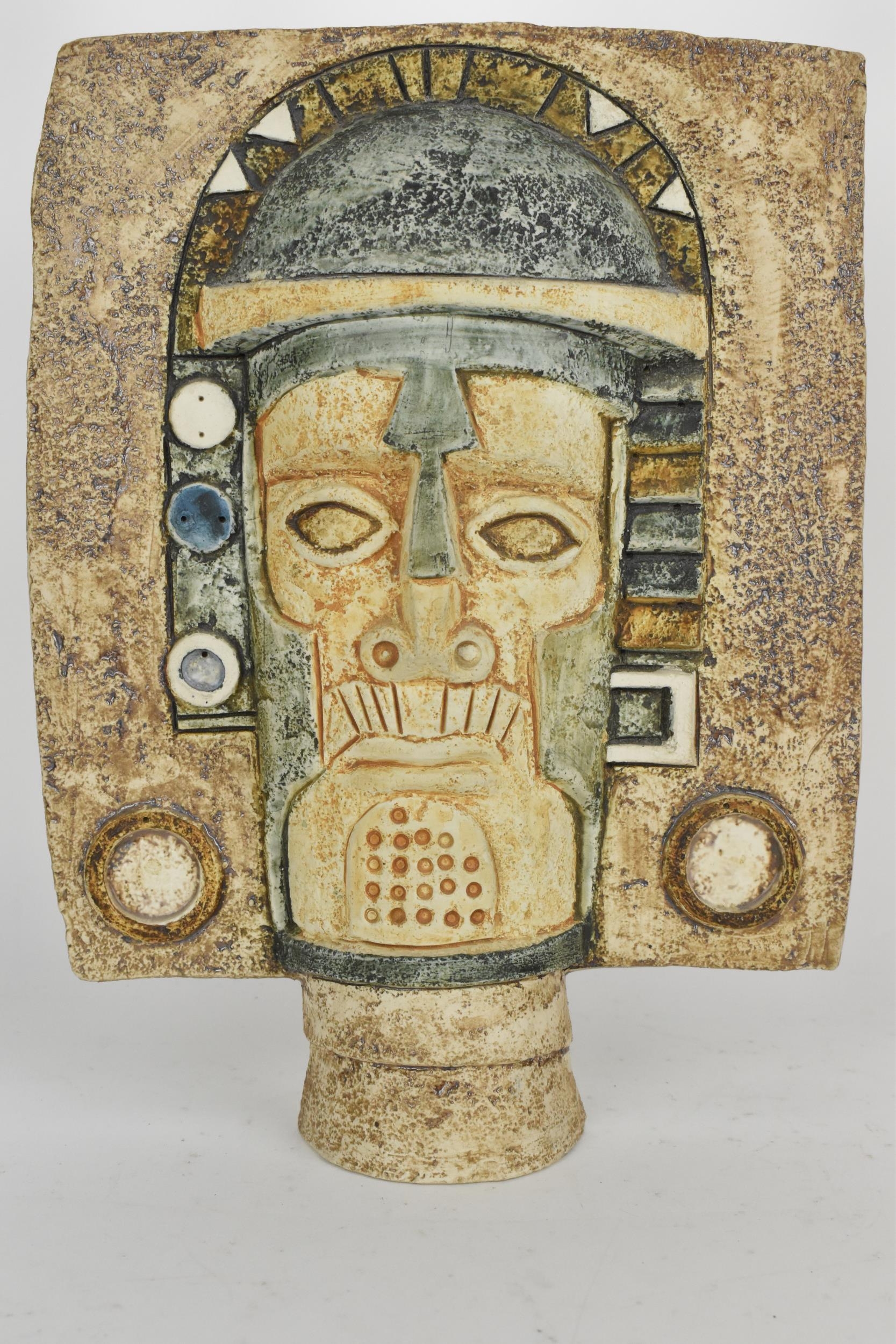 A Troika mask with incised and textured 'Aztec' decoration, monogrammed AW for Annette Walters circa