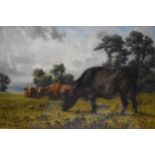 Alfred Grey (1845-1926) - Cattle in a landscape, oil on board, signed lower left, 18cm x 28cm,